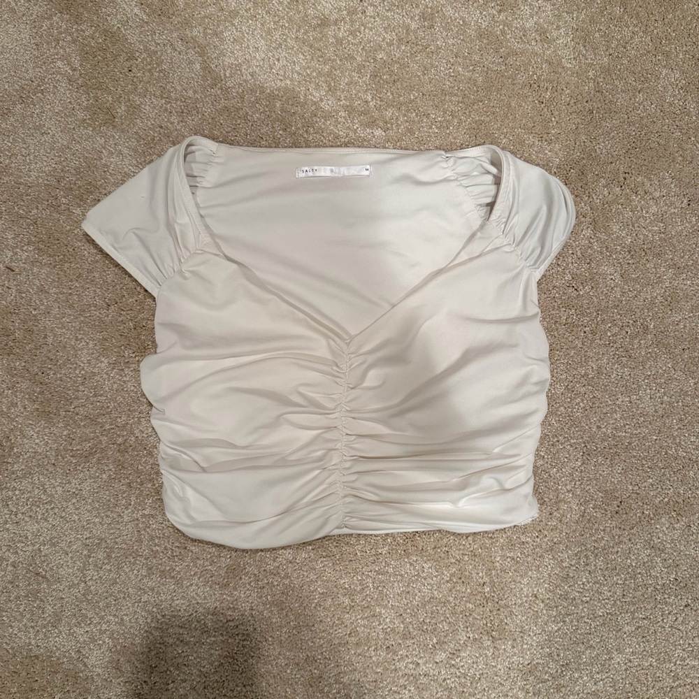 Ruched Short Sleeve Cream Women’s Top
